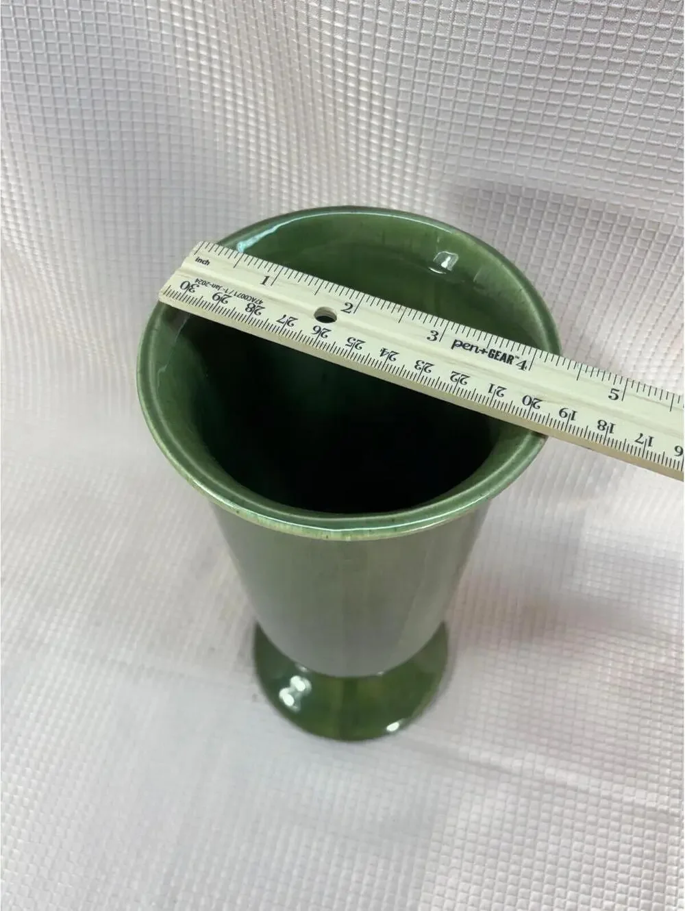 169 - Royal Haeger Art Pottery pedestal vase dark green, striated glossy glaze